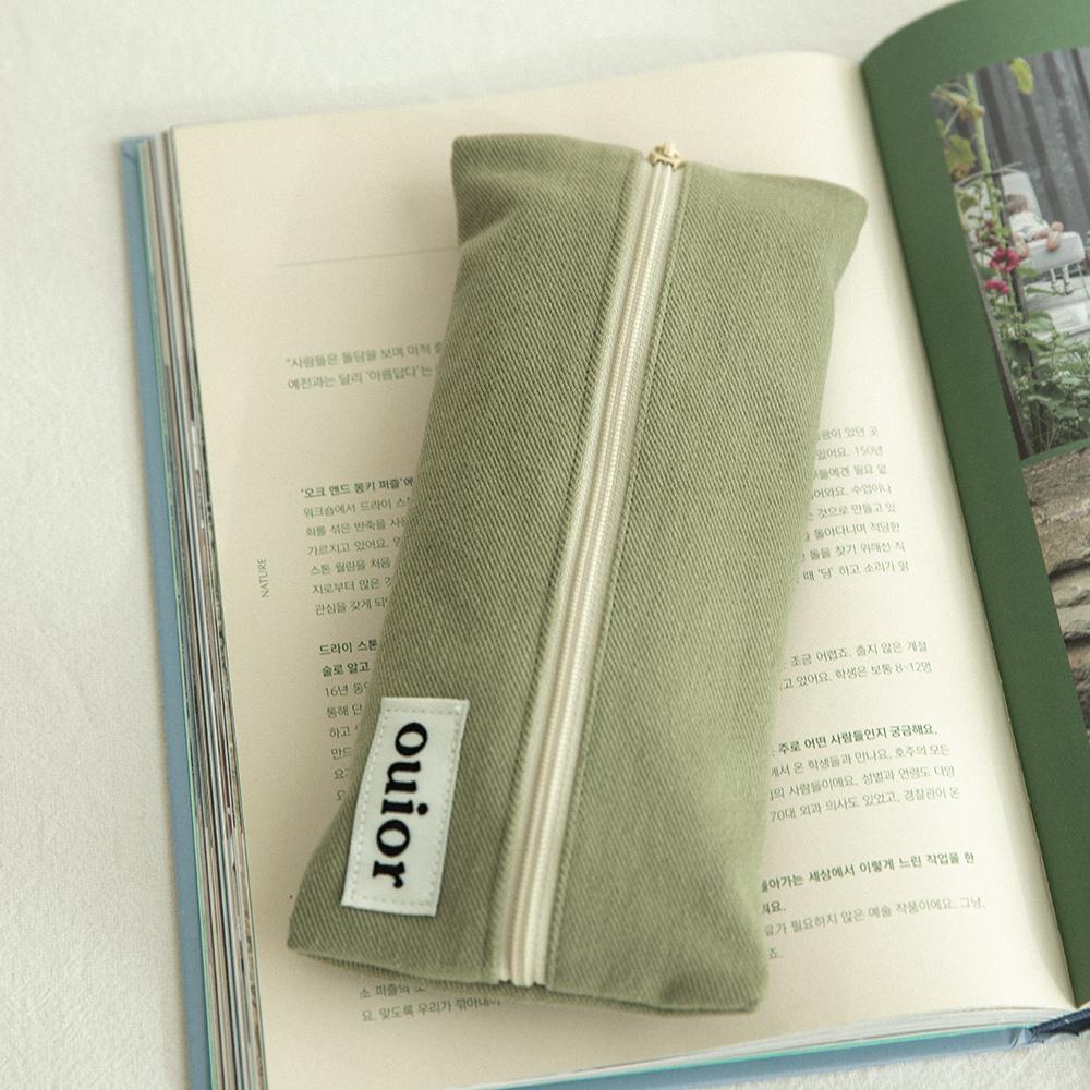 ouior flat pencil case - green tea (middle zipper)