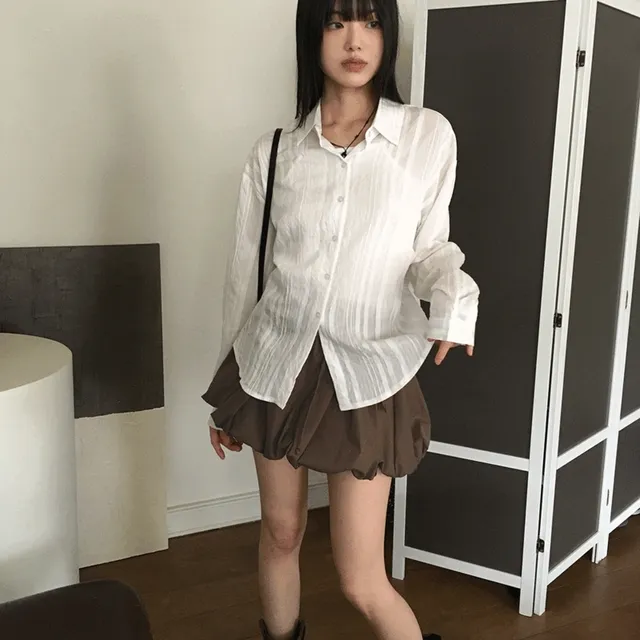 로솝 줄지 라인 시스루 긴팔 셔츠