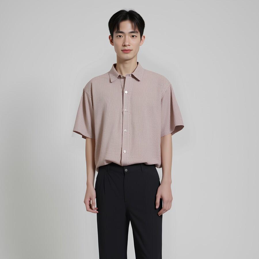 스트라이프오버핏반팔셔츠