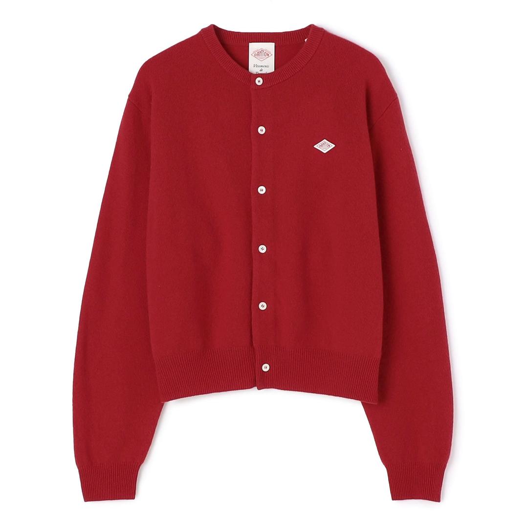 WOMEN'S LAMBSWOOL CREW NECK KNIT CARDIGAN - RED / 34