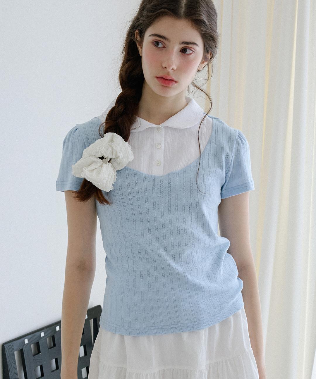 레터프롬문 [츄 착용] 베슈아 레이어드 카라 탑 ( 4 colors )