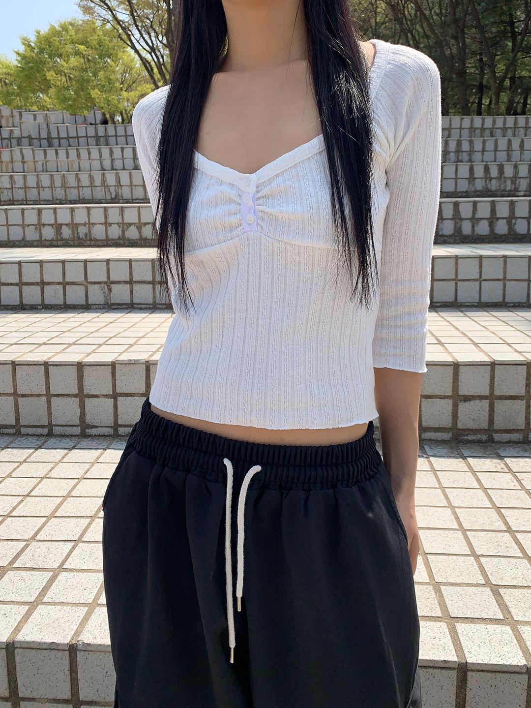 샵오르 셔링 버튼 크롭티셔츠 (2colors)