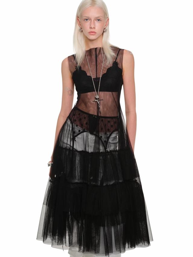 1JINN STUDIO Mesh Layered Sleeveless Dress