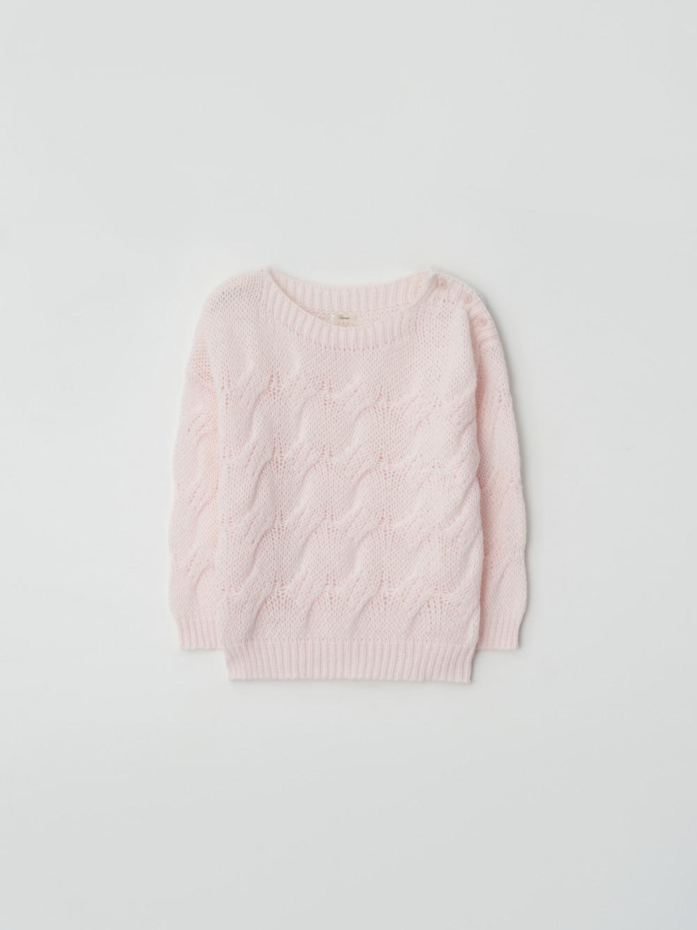 멜로우 버튼 케이블 니트_베이비핑크