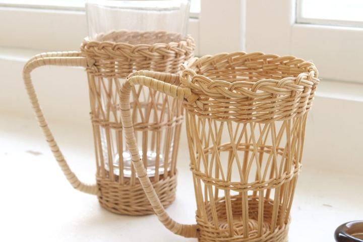 라탄 손잡이 컵홀더세트 [유리컵포함]