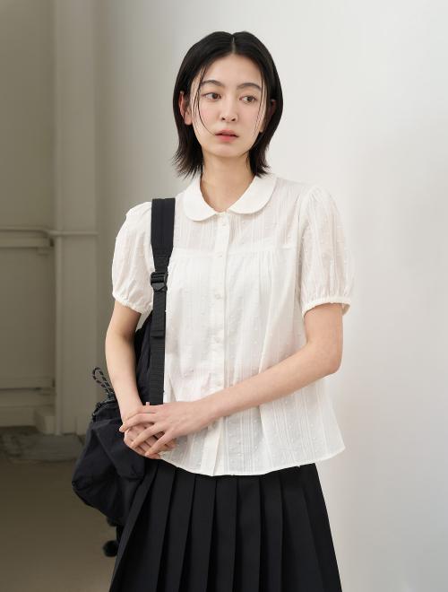 라운드 카라 퍼프 블라우스 [WHITE] / WBE2L03520