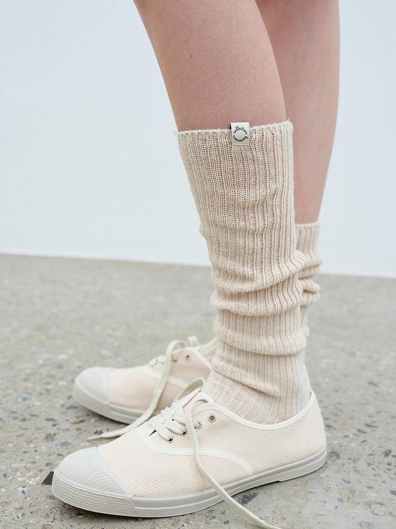 BENSIMON - RIBBED LOOSE KNEE SOCKS - BEIGE