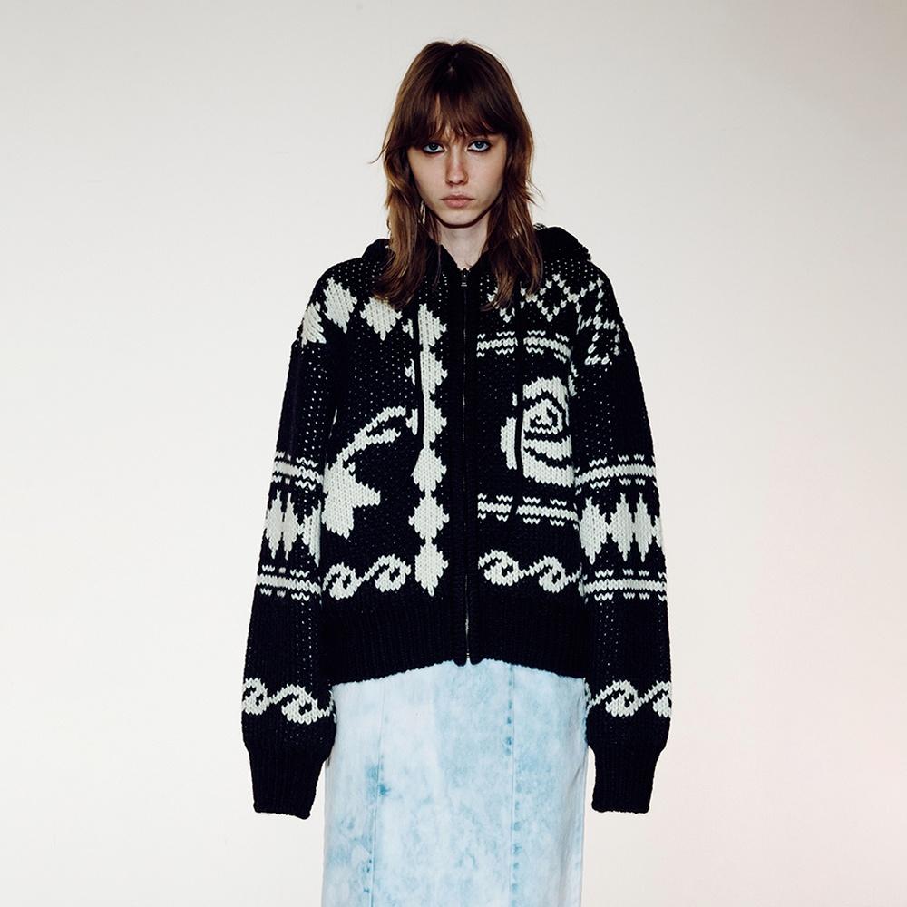 ROSE & DEER JACQUARD KNIT JACKET (BLACK)