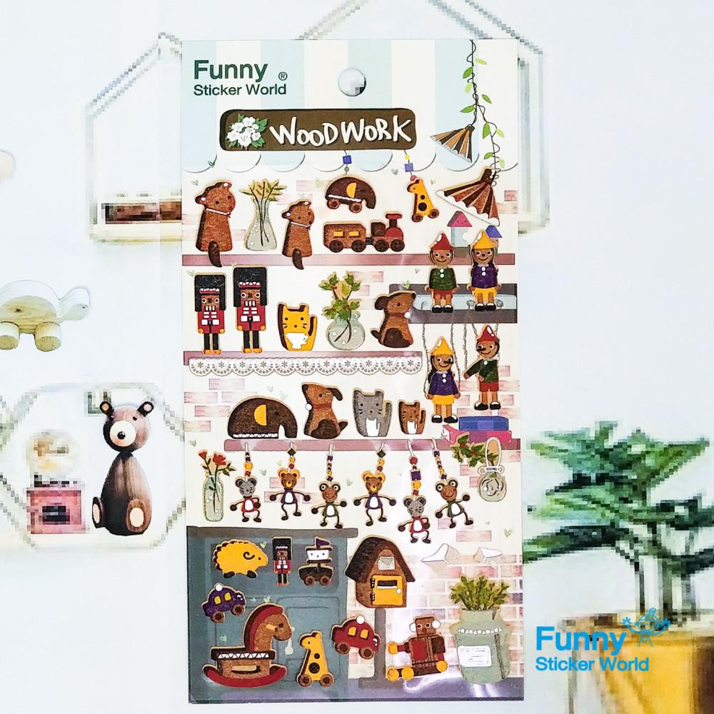 퍼니스티커 ﻿ 팬시스티커 Z823 WOOD WORK 나무인형  크라프트지 스티커