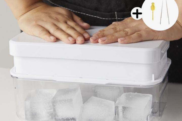 시즌3 실리콘 푸쉬 얼음트레이 하이볼 얼음틀 1단 왕 얼음 보관통+집게+세척솔 세트