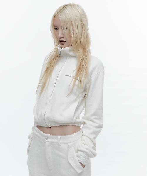 HIGH NECK KNIT ZIP-UP WHITE