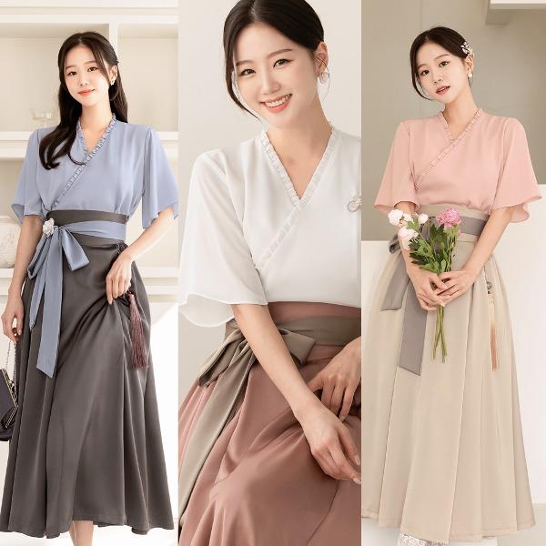 그린내 프릴 윙슬리브 블라우스
