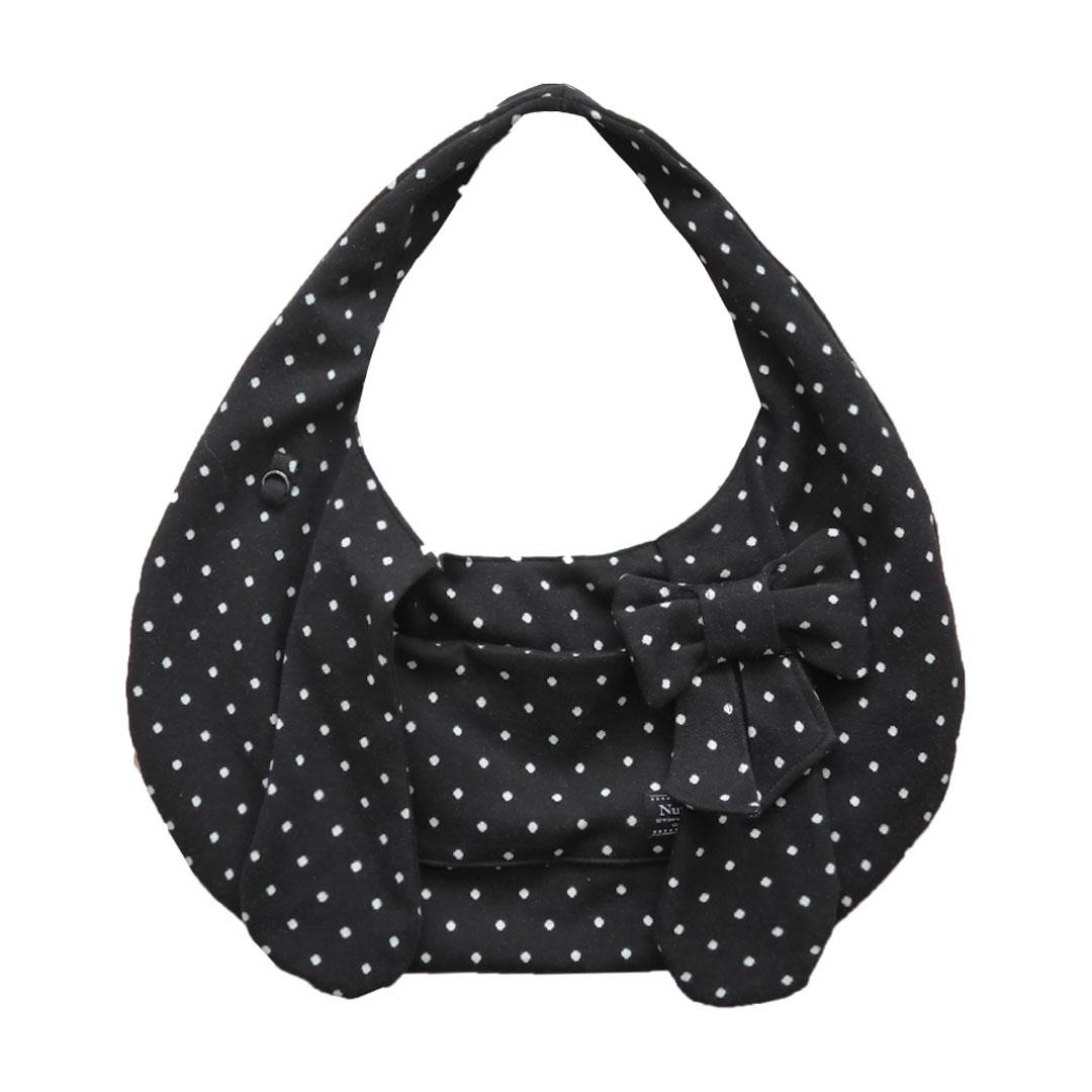 Bunny Ribbon Hobo Bag _ Black Polka Dot