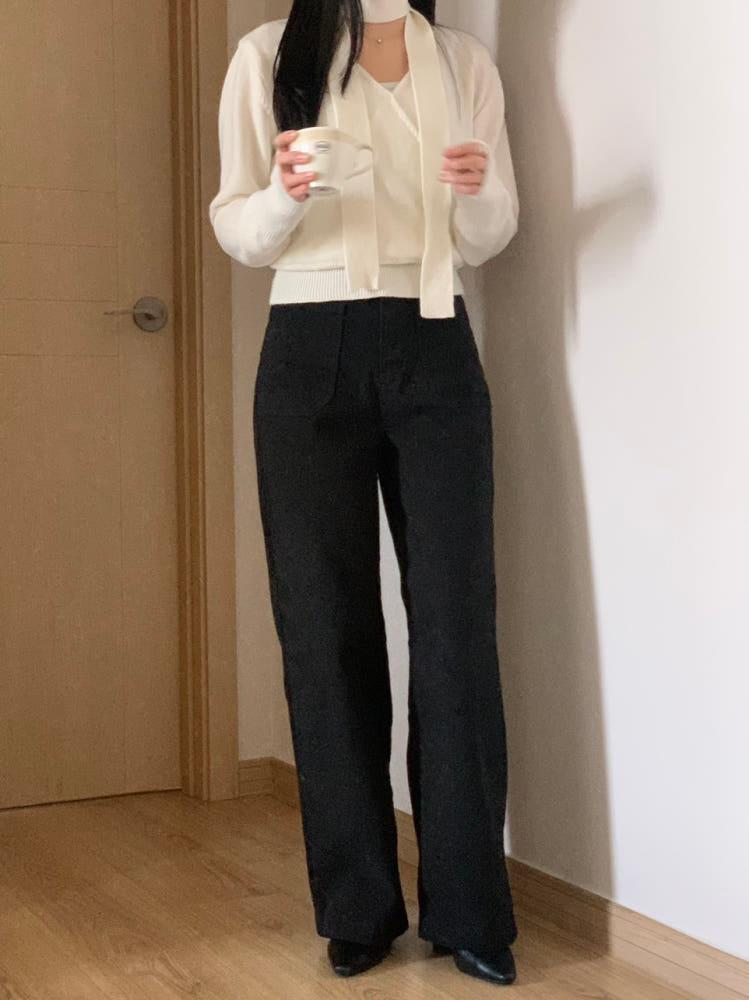 스트 키작녀와이드팬츠 코튼 기모 화이트진 블랙진