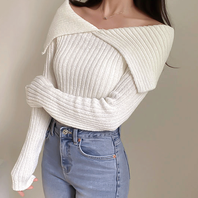 *당일배송*봄신상 5컬러 오프숄더 세일러 카라 골지니트