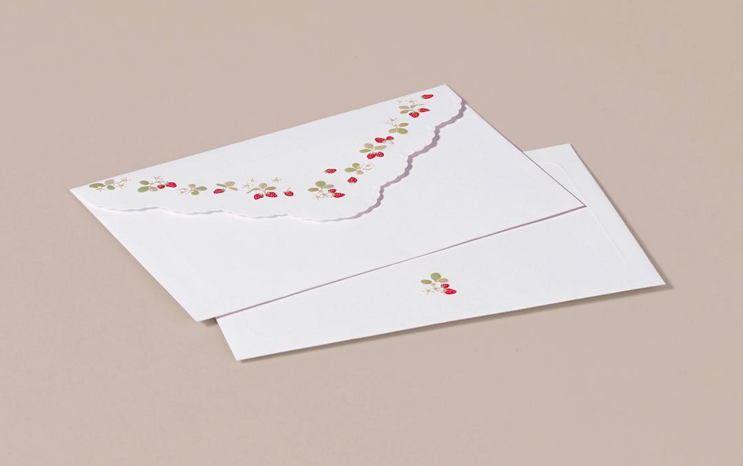 Decorative Strawberry Scalloped Handkerchief envelopes - Pack of 10