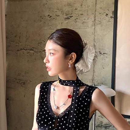 DULA velvet polka dot vest top + ribbon