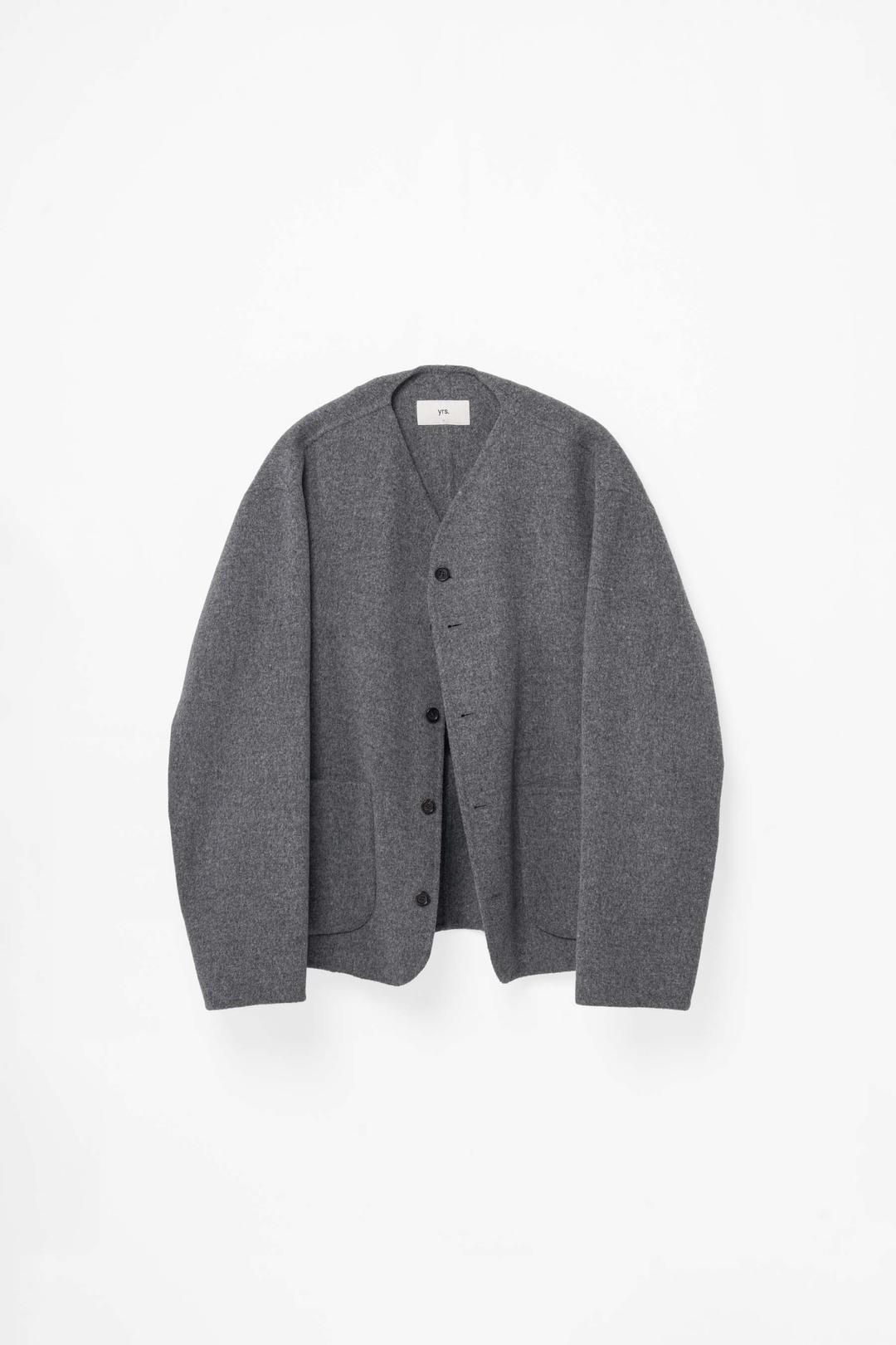 MOTHER / MELANGE GREY LIGHT-WEIGHT WOOL HAND-SEWN COLLARLESS JACKET