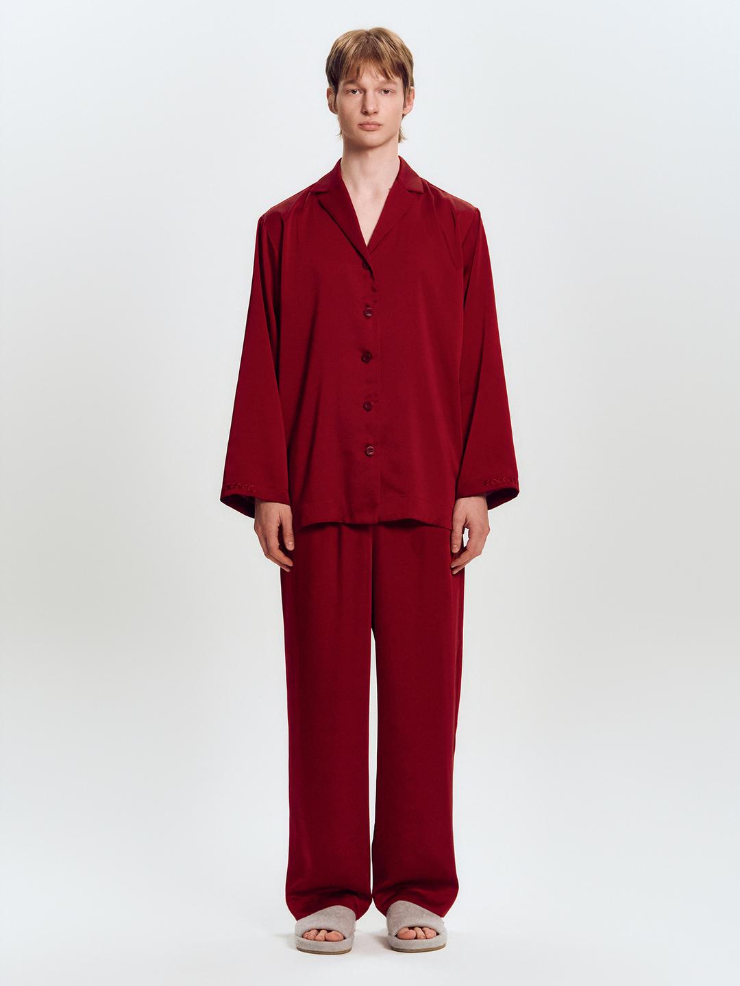 Satin Silky Open Long Set_Burgundy