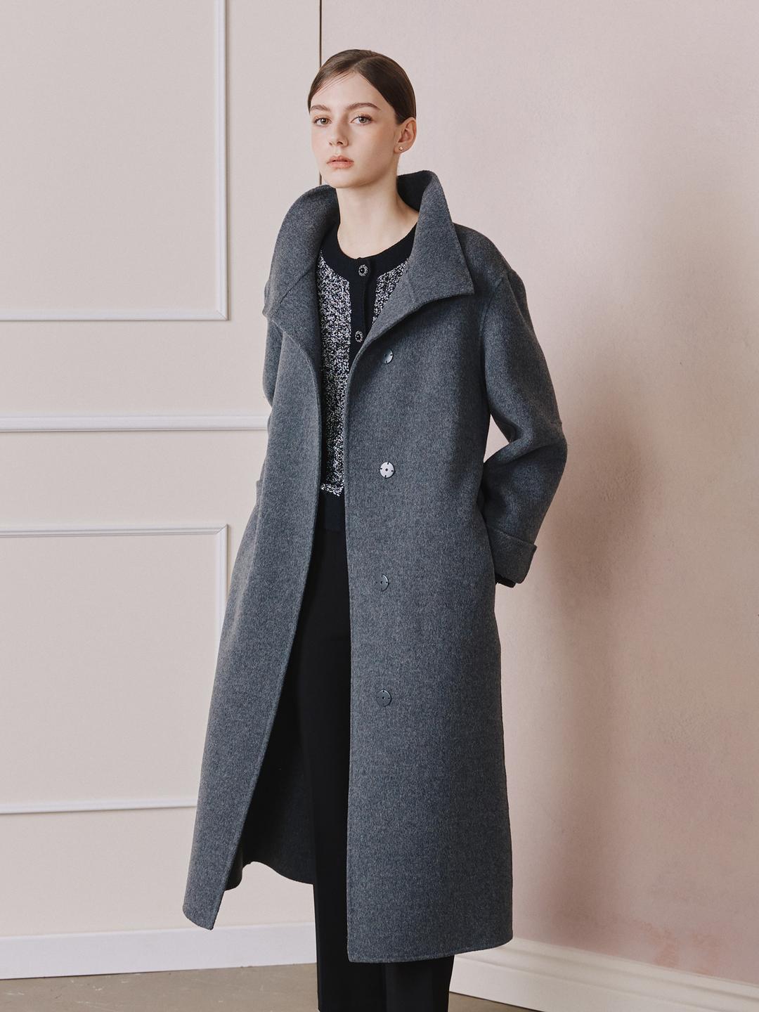 지고트(OUTLET) 울 하이넥 스냅 버튼 코트 (MELANGE GREY) JPBA0CTC63