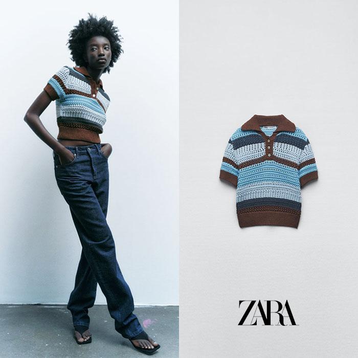 ZARA 자라 POINTELLE 니트 폴로 탑