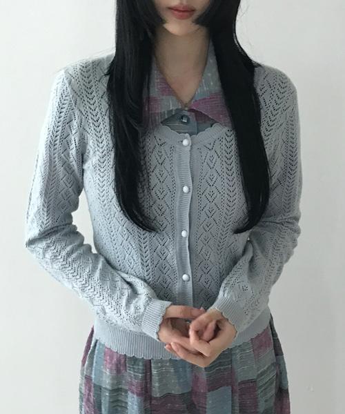 (Vintage)Lace Frill Punching Button Cardigan(Skyblue)