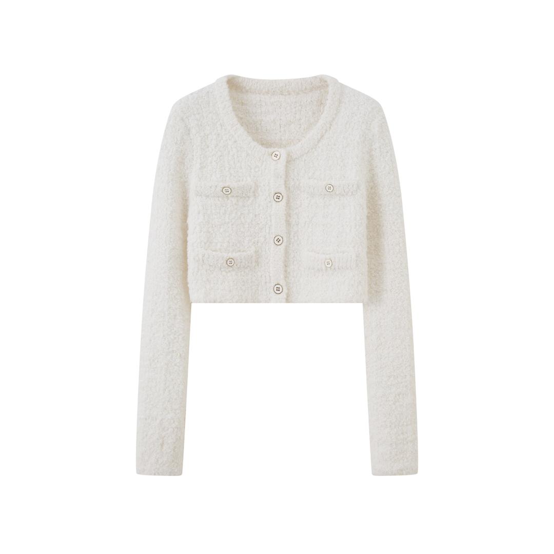 TEXTURED KNIT BOXY JACKET & KNIT SKIRT - White / XS / Jacket