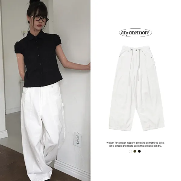 [카펜더/핏보장🖤] 브론 스트링 절개 와이드 벌룬 팬츠 (3color)