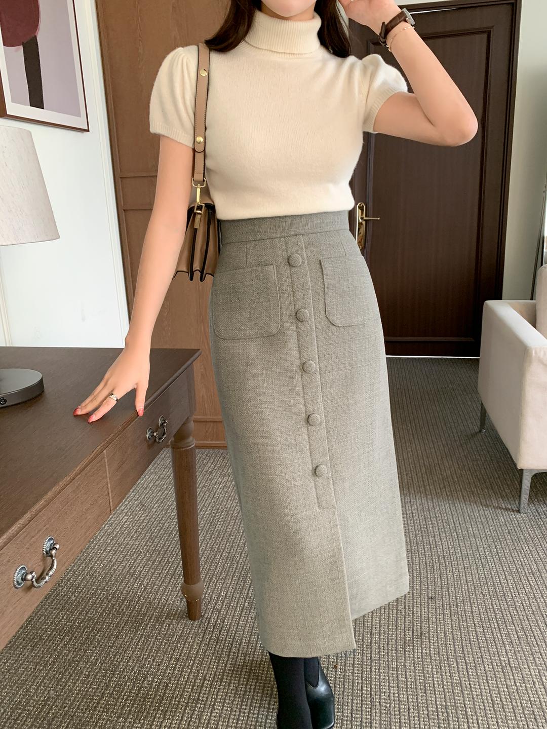 [더봄]일루션 단추 스커트 2color