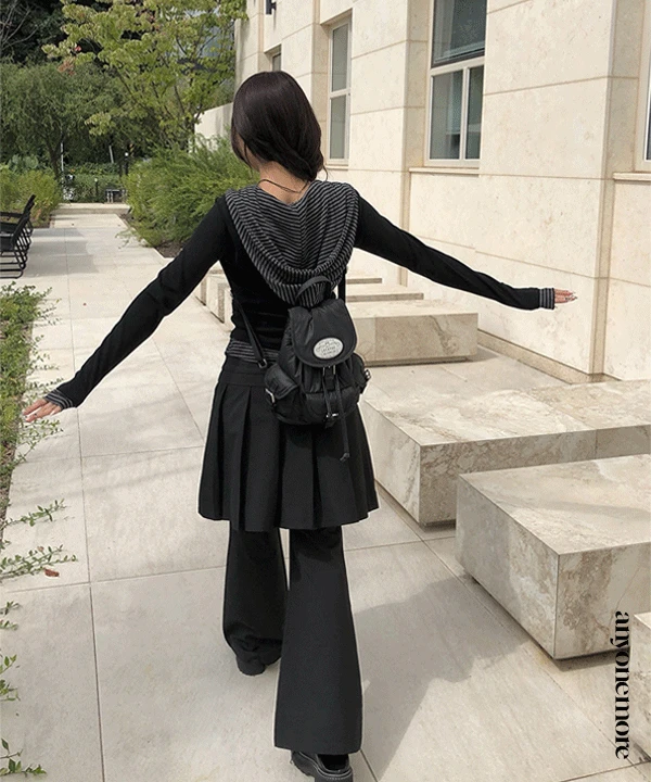 [스커트팬츠🖤/레이어드] 잉쿠 미디 플리츠 아일렛 스커트 팬츠 (3color)