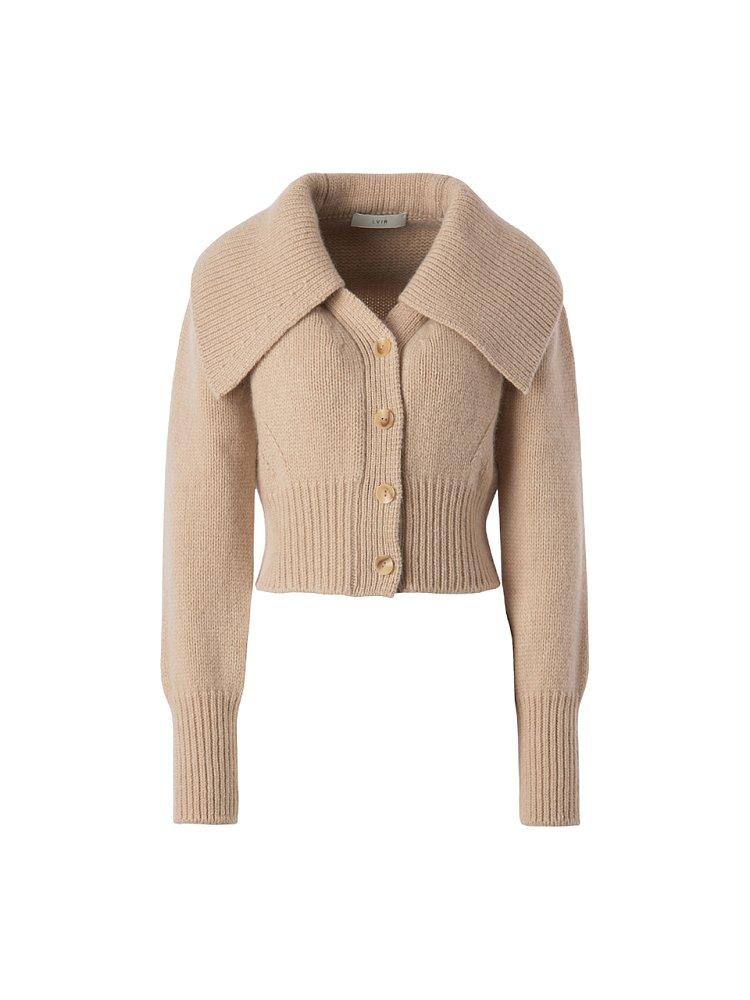 BIG COLLAR CROPPED CARDIGAN (BEIGE)