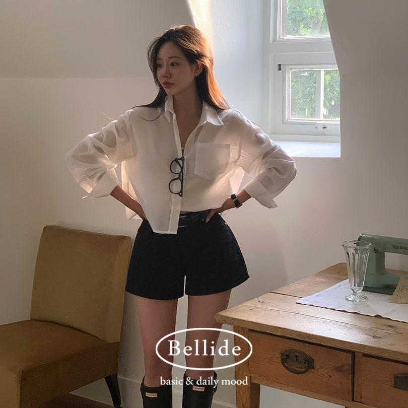 [벨리드made/햇빛차단]페어리 시어서커 스트라이프 크롭 셔츠