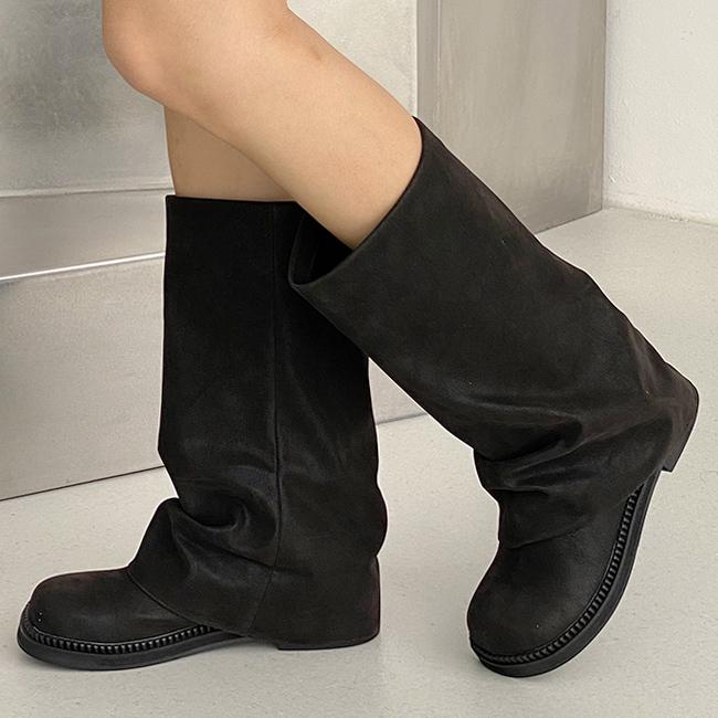 마리공주 [2025FW 신상✨] 아잉 어글리 둥근코 와이드 셔링 워머 삭스 폴딩 미들 롱부츠 (2.5cm)