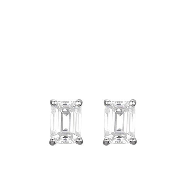 모이사나이트 1캐럿 에메랄드컷 4프롱 이어링