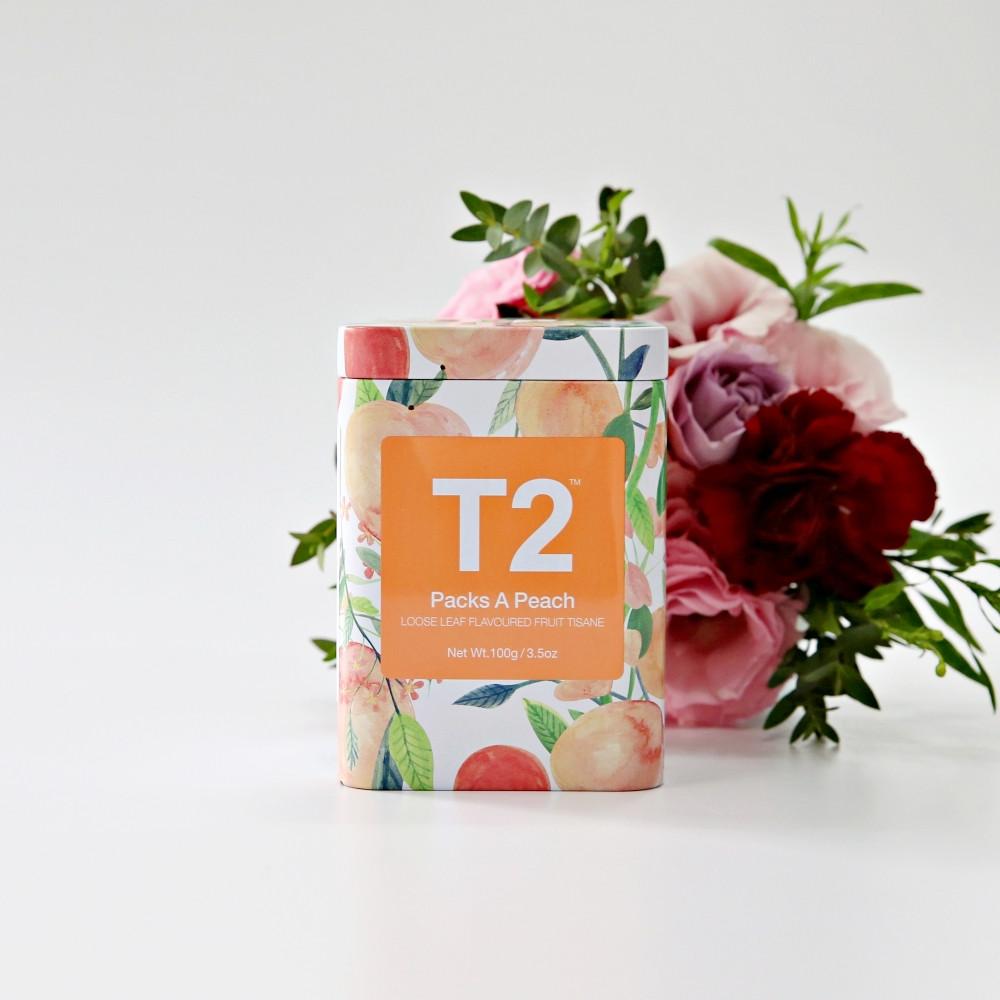 T2 팩스어피치 잎차 캔 100g 정식수입 과일차