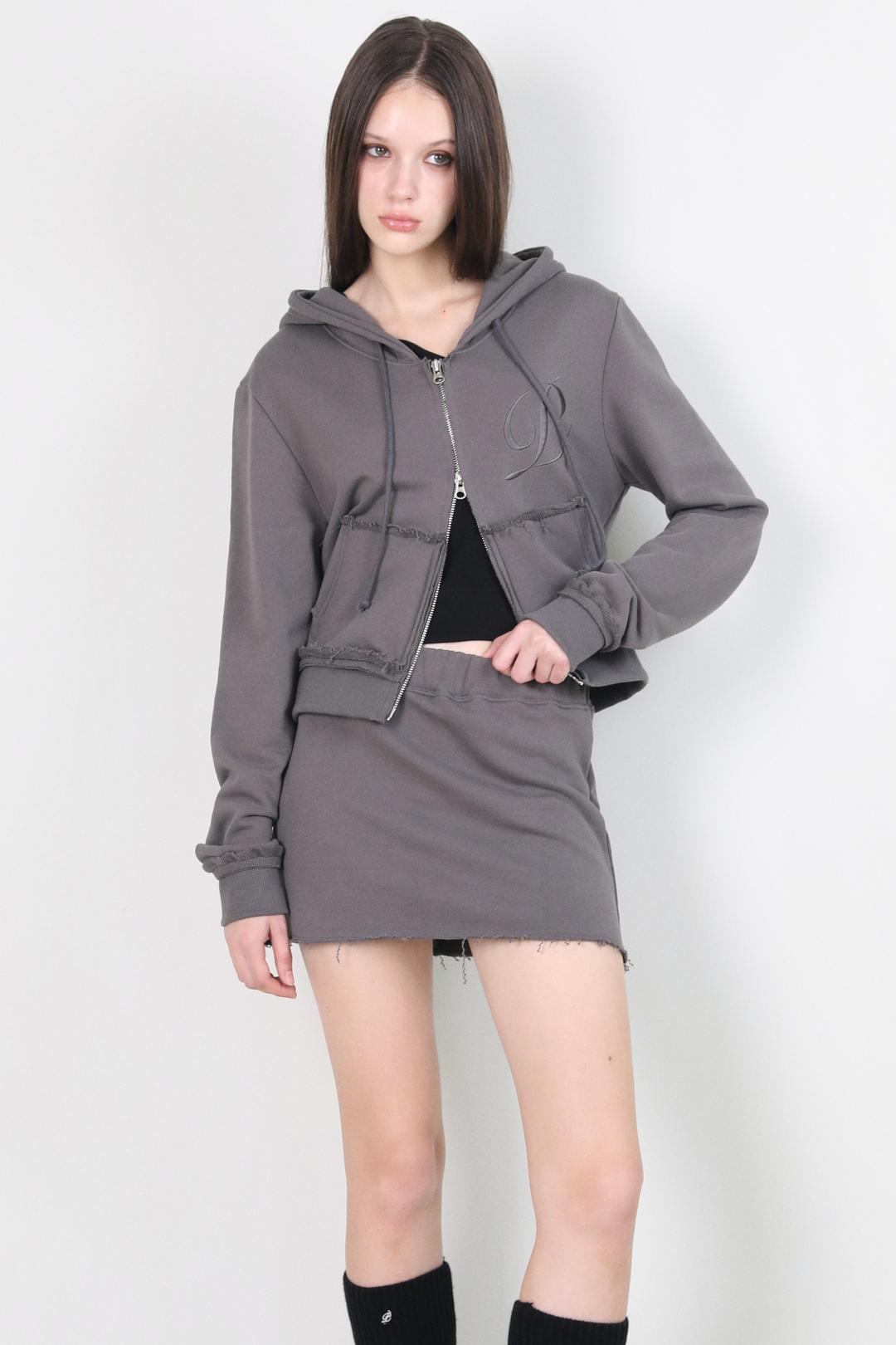 P-LOGO EMBROIDERY VINTAGE HOODIE ZIP-UP (CHARCOAL)