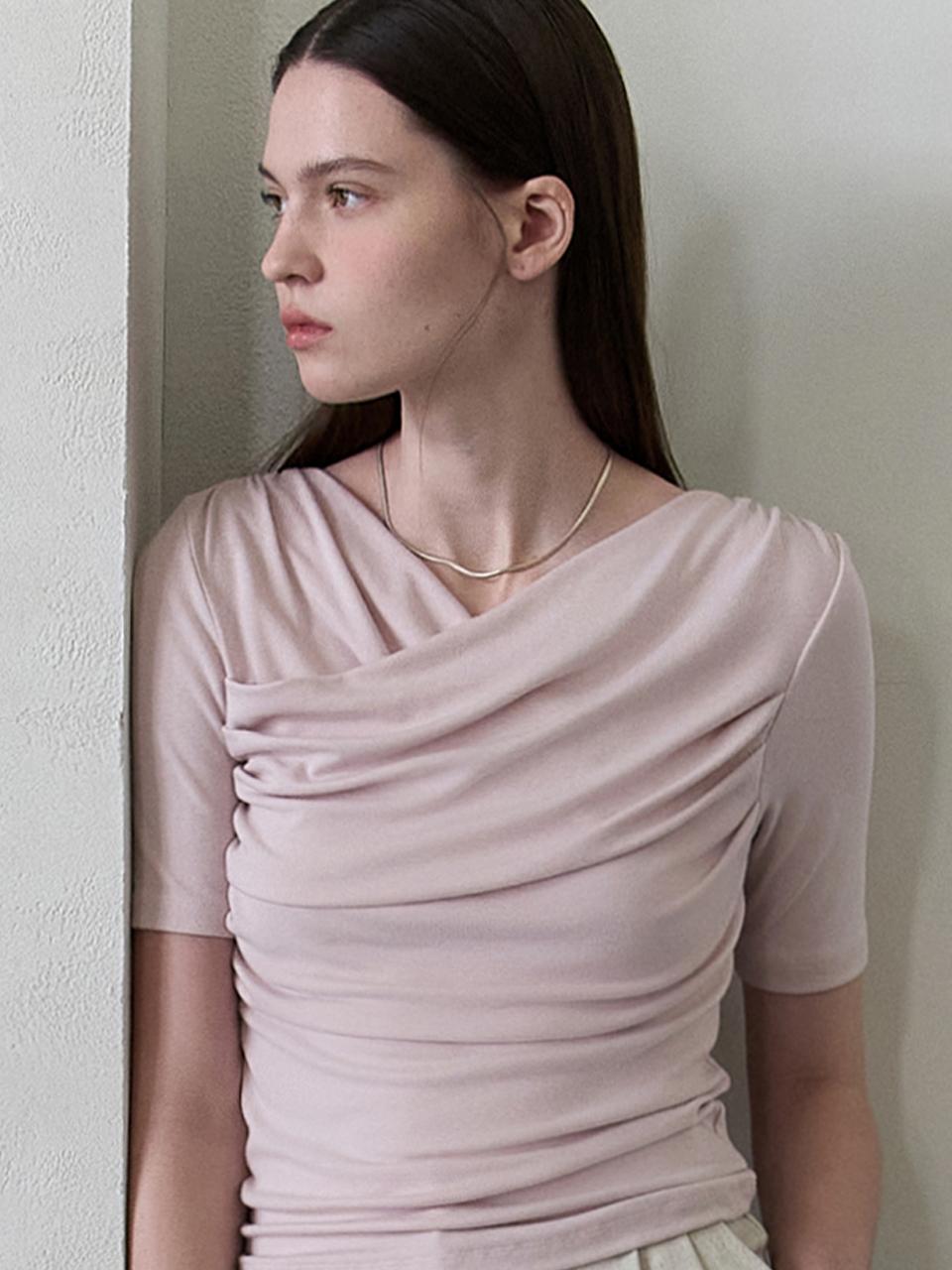 하프 셔링 랩 티셔츠 페일 핑크 amr1812