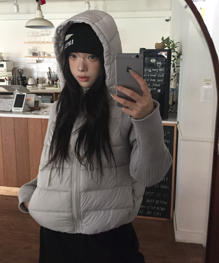 [부해보임X/MD추천🖤] 페이 후드 니트 패딩-4color