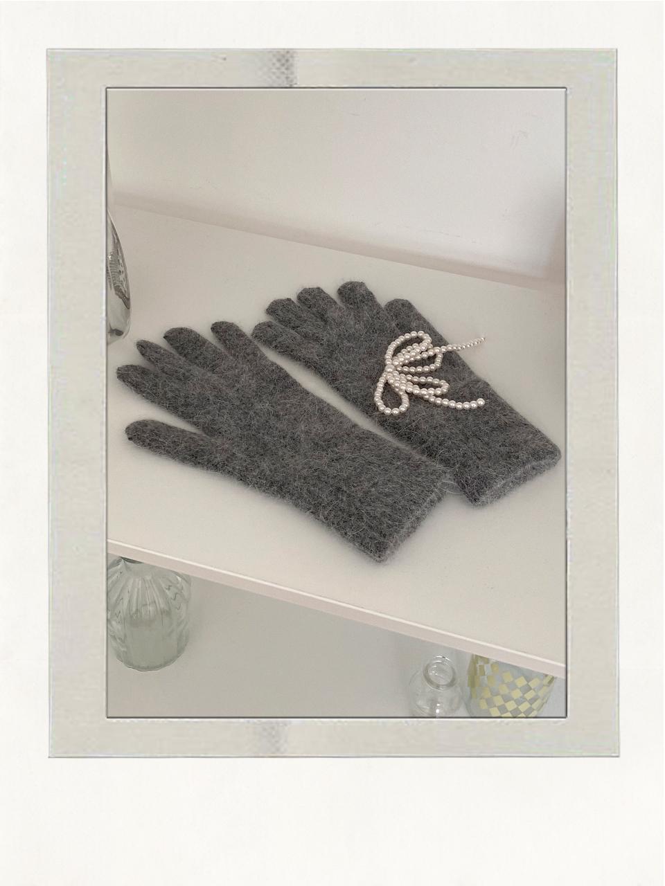 RIBBON ANGORA GLOVES GRAY