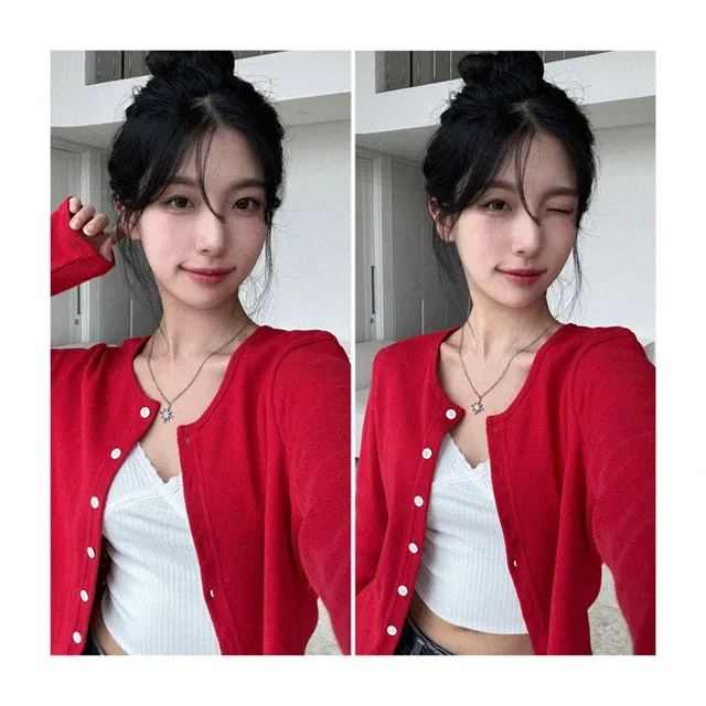 미오-얼굴 형광등 레드✨어텀 베이직 가디건