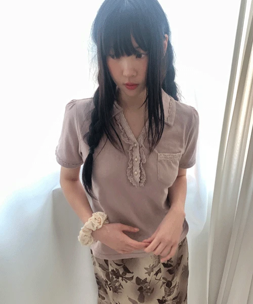 (Vintage)Lace Gold Button Collar Pk T