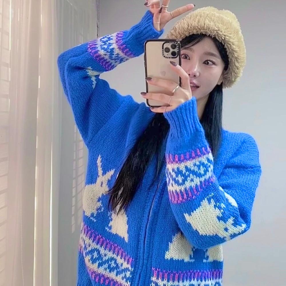 노르딕집업 노르딕가디건 자가드가디건 래빗 토끼