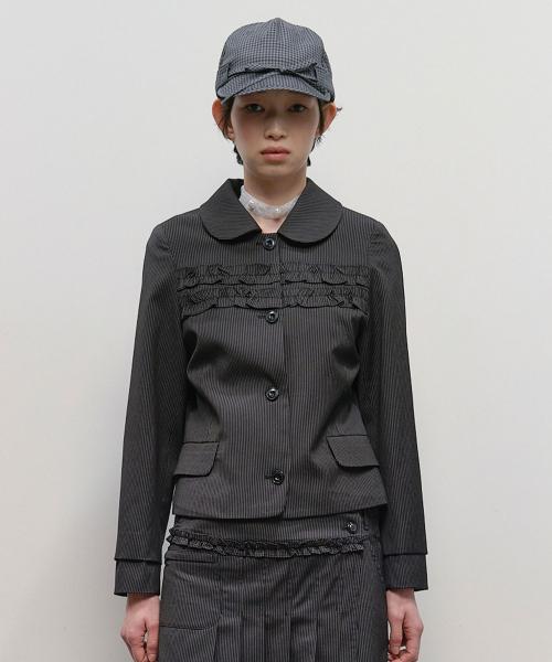 Striped Ruffled Strap Jacket [Black]