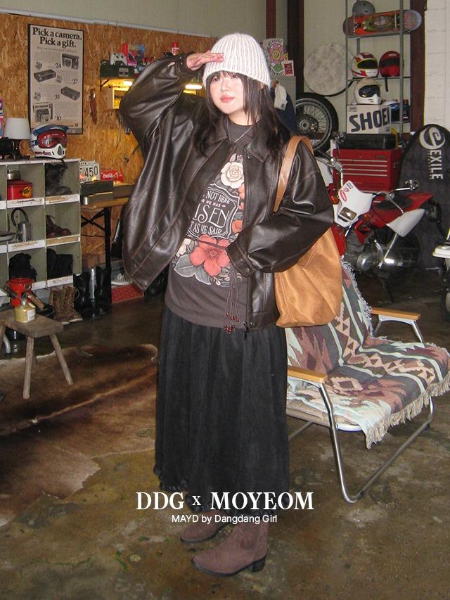 [MADE] [모염 에디션] 빅사이즈 44-110 마리 빈티지 워싱 레더 오버핏 절개 투웨이 집업 자켓