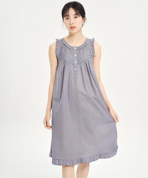 퍼플핑크도트 나시 순면 여성 빅사이즈 원피스 잠옷