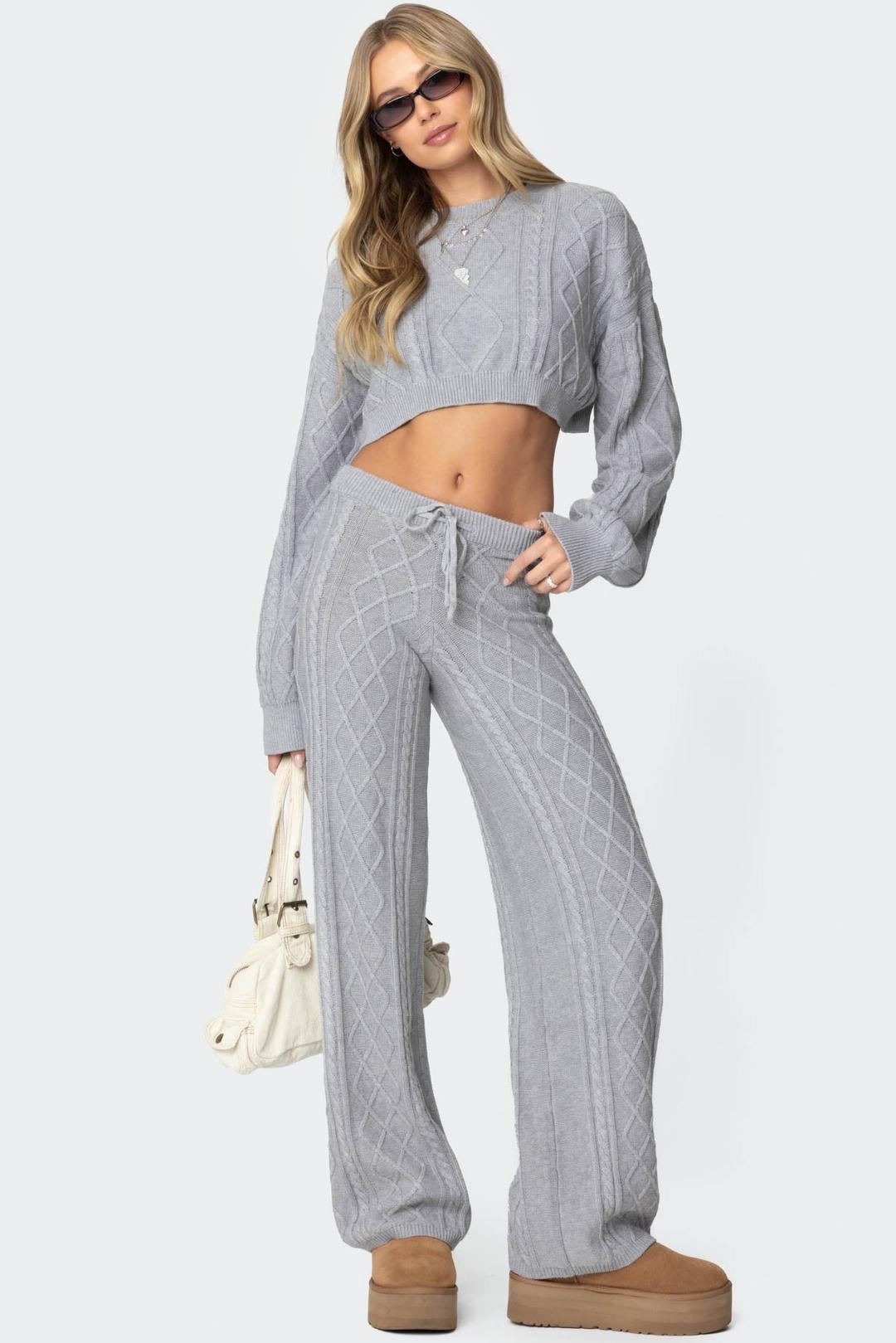 Kasey Cable Knit Pants - GRAY / XS/S