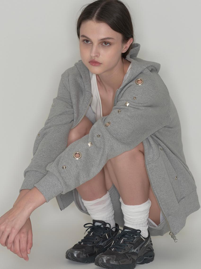 Studded set zip up hoodie - Grey