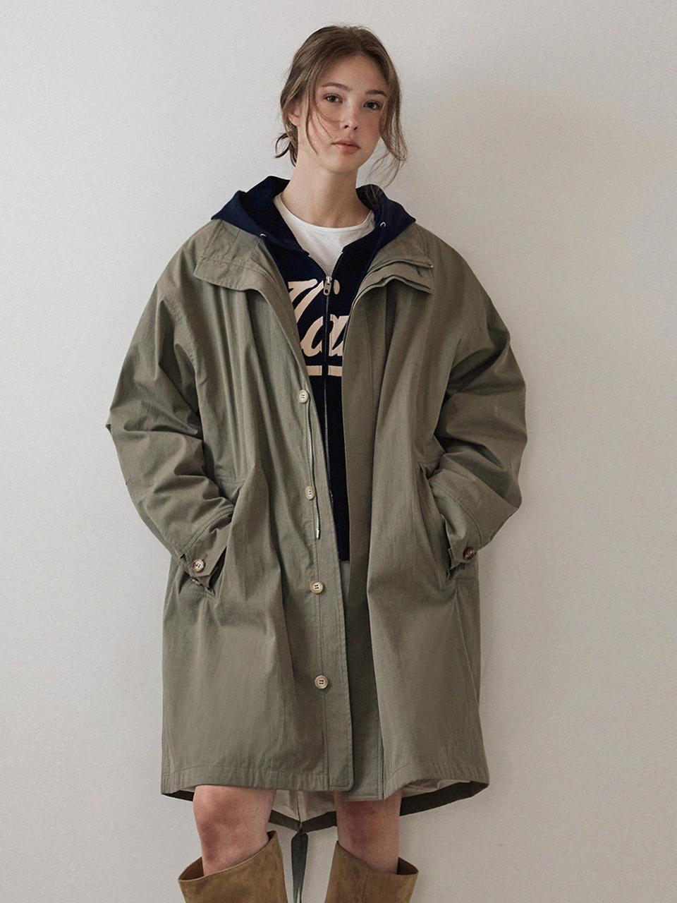 하네 오버핏 피쉬테일 파카_Khaki