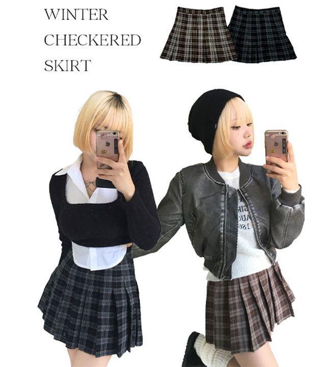 [속바지내장/따듯한울원단] 겨울신상 플리츠 체크 윈터 하이틴 모직 테니스 스커트 치마 바지 (2col) _ 프롬로즈
