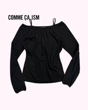 COMME CA ISM pintuck detail off-shoulder t-shirt